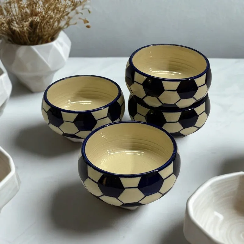 Hexagon Handcrafted Ceramic Dip Bowls (Blue & White,150 mL) - Set Of Six media 4