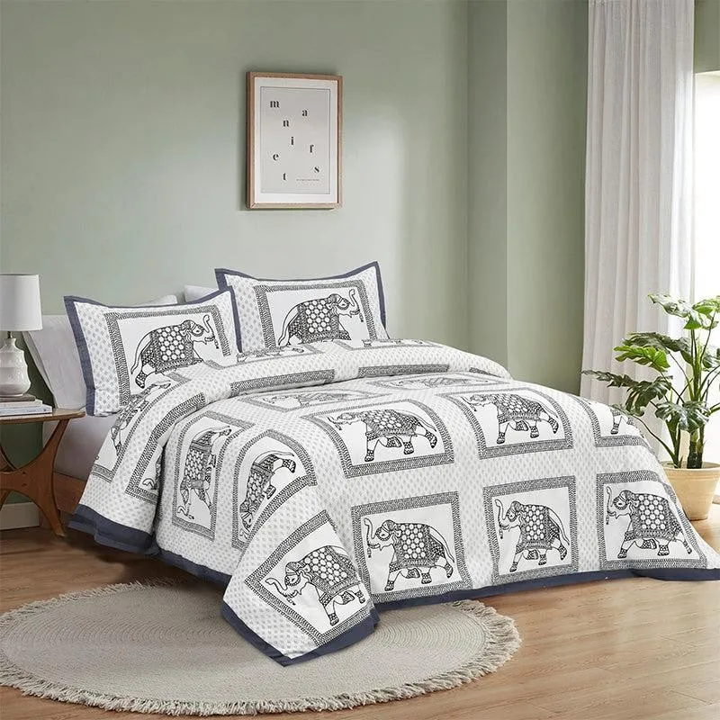 Gajraja Printed Cotton Bedsheet (Grey) - 180 TC media 1
