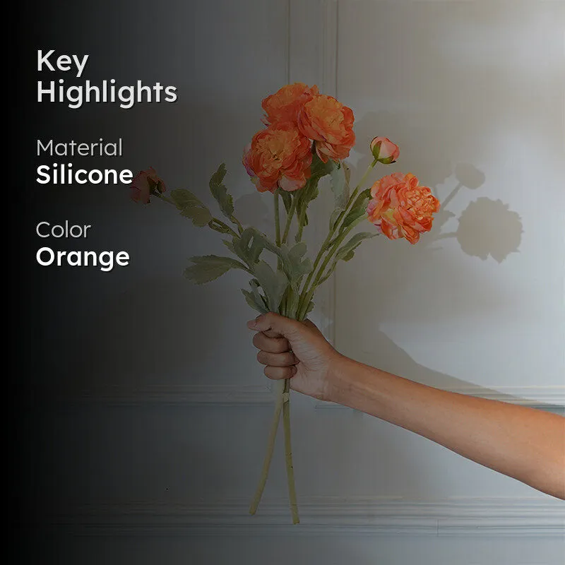 Faux Orange Peony Flower Stick (20 CM) - Set Of Two media 2
