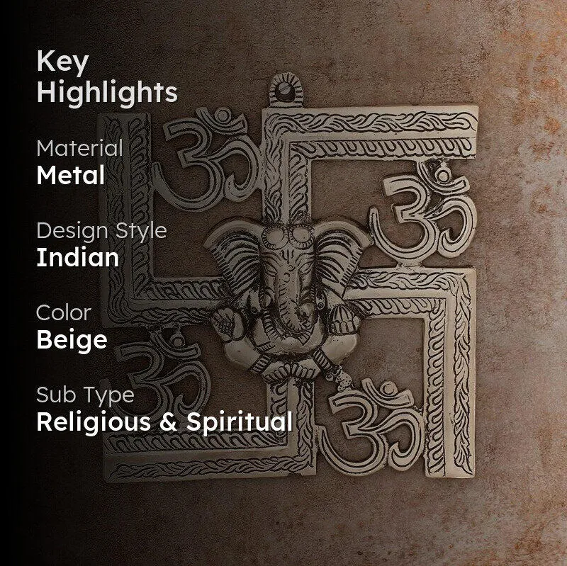 Swastika Om Religious Metal Wall Accent - Silver media 2