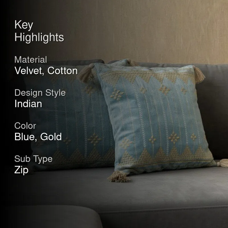 Azure Golden Bloom Embroidered Cushion Cover - Set Of Two media 2