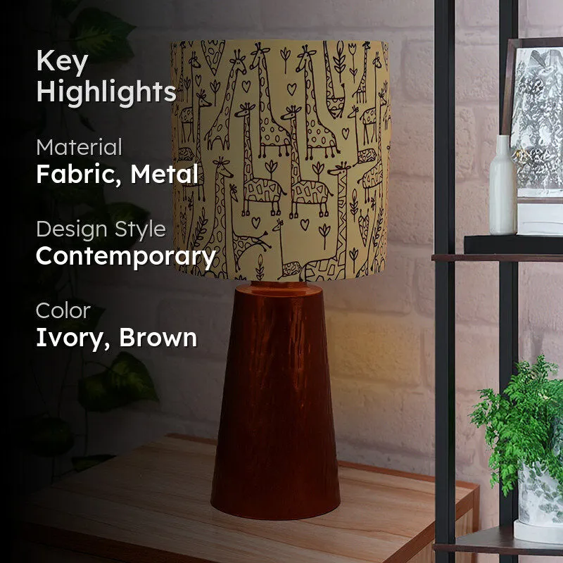 Doodled Savannah Blunt Fabric Table Lamp - Ivory,Brown media 2