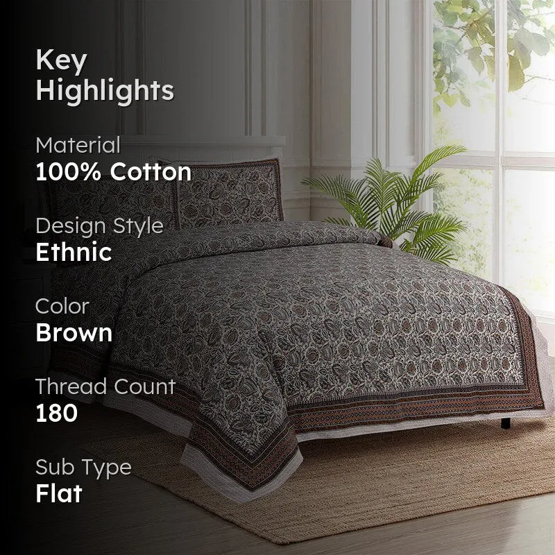 Panja Ethnic Cotton Bedsheet (Dark Grey) - 180 TC media 2
