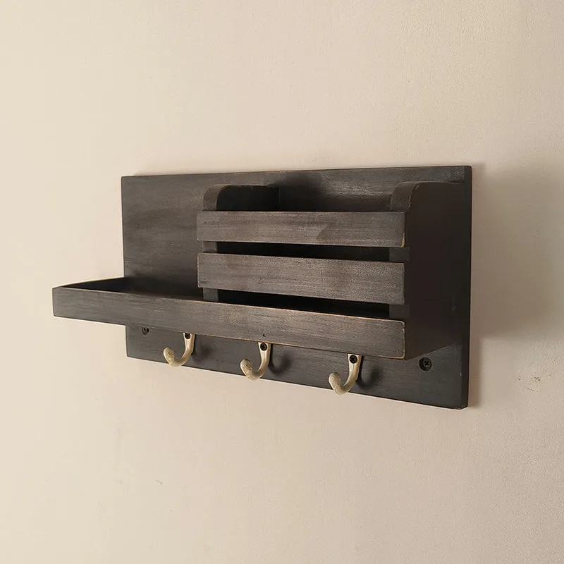 Vrika Wooden Wall Shelf Organiser with Key Holders media 4