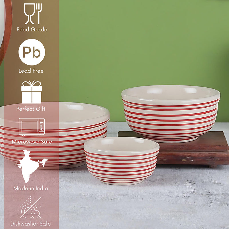 Tiare Ceramic Serving Bowl (Red/550 mL/350 mL/125 mL) - Set Of Three media 6