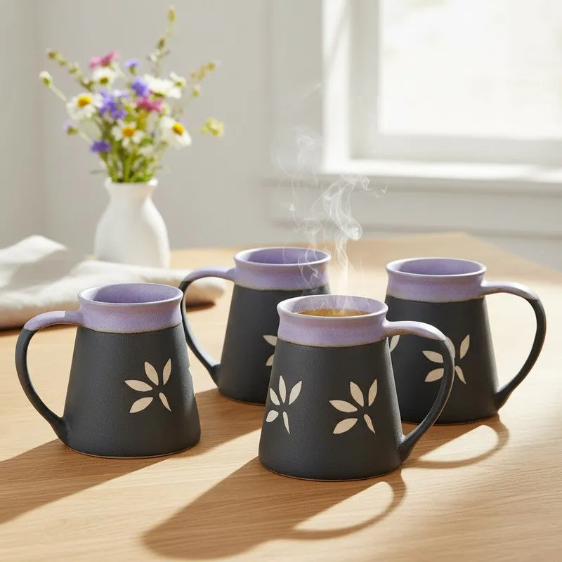Ceramic Ceramic Coffee Mug (270 mL Each,Grey,Black) - Set Of Four media 1