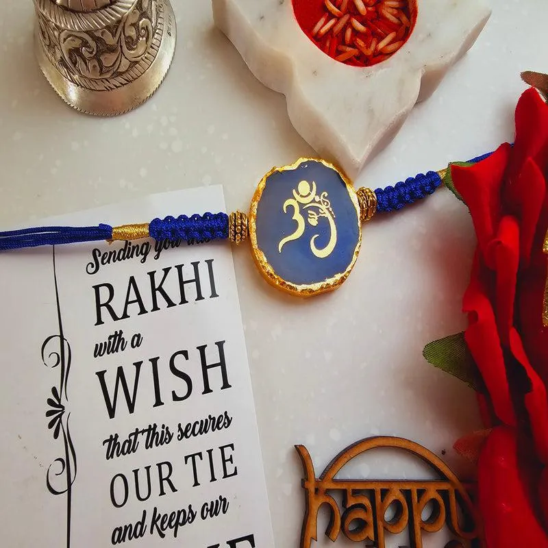 Om Ganesha Blue Agate Rakhi Gift Set media 1
