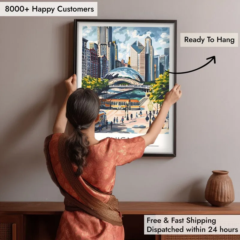 Vintage Chicago Framed Canvas Wall Painting media 6