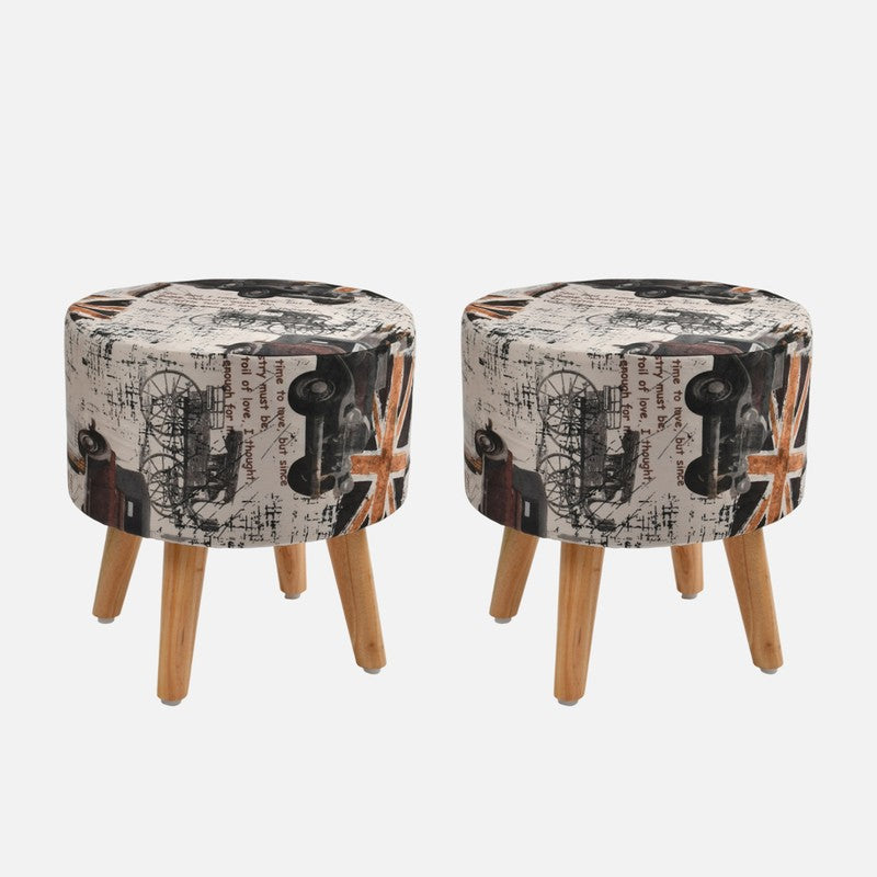 Traviso Uk Print Multicolor Engineered Wood Ottomans - Set Of Two media 3