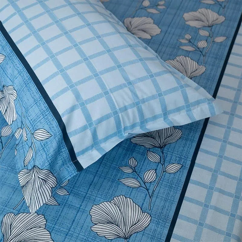 Manora Floral Cotton Bedsheet (Blue) - 144 TC media 4
