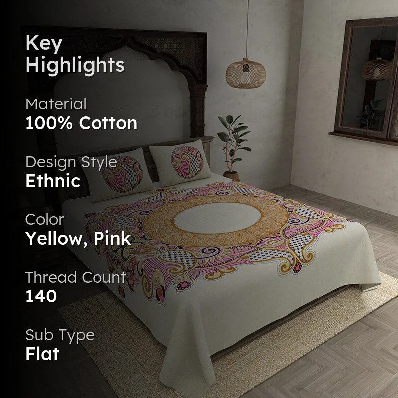 Padmini Pride Ethnic Cotton Bedsheet (Pink) - 140 TC media 2