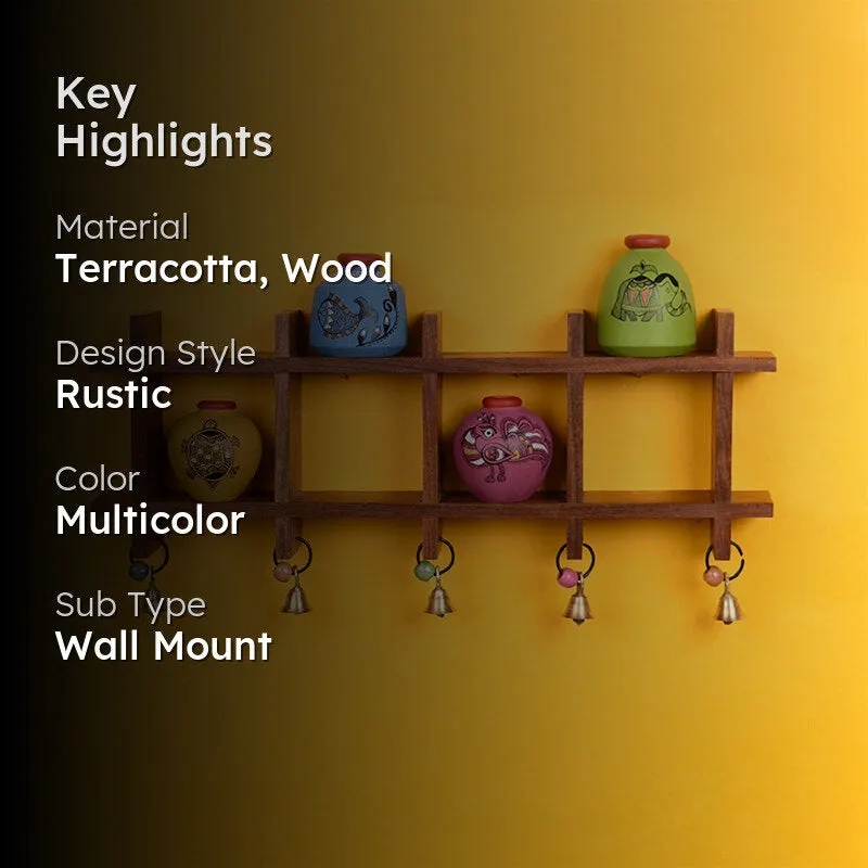 Girija Handcrafted Wall Shelf With Vase - Five Piece Set media 2