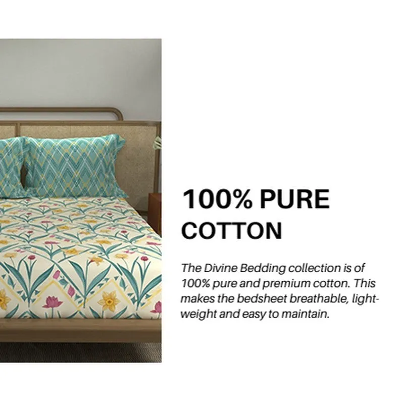 Urban Space Meadowra Cotton Bedsheet (Turquoise) - 144 TC media 10