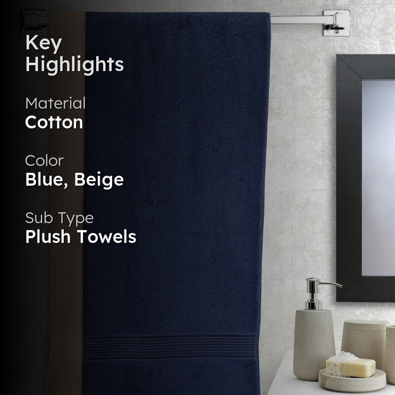 Bodil Bath Towel (Navy Blue & Beige) - Set Of Two media 2