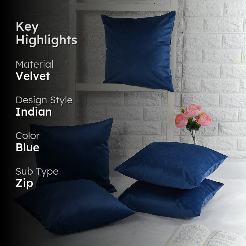 Vintara Velvet Cushion Cover (Blue) - Set Of Five media 2