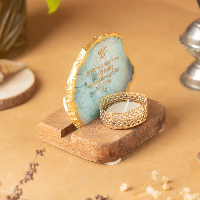 Agate Onkar Mantra Tea Light Holder - Aqua Blue media 4