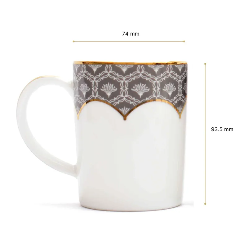 Gilded Legacy Slim 24k Gold Brushed Porcelain Coffee Mug(280 mL Each/Grey) - Set Of Six media 9