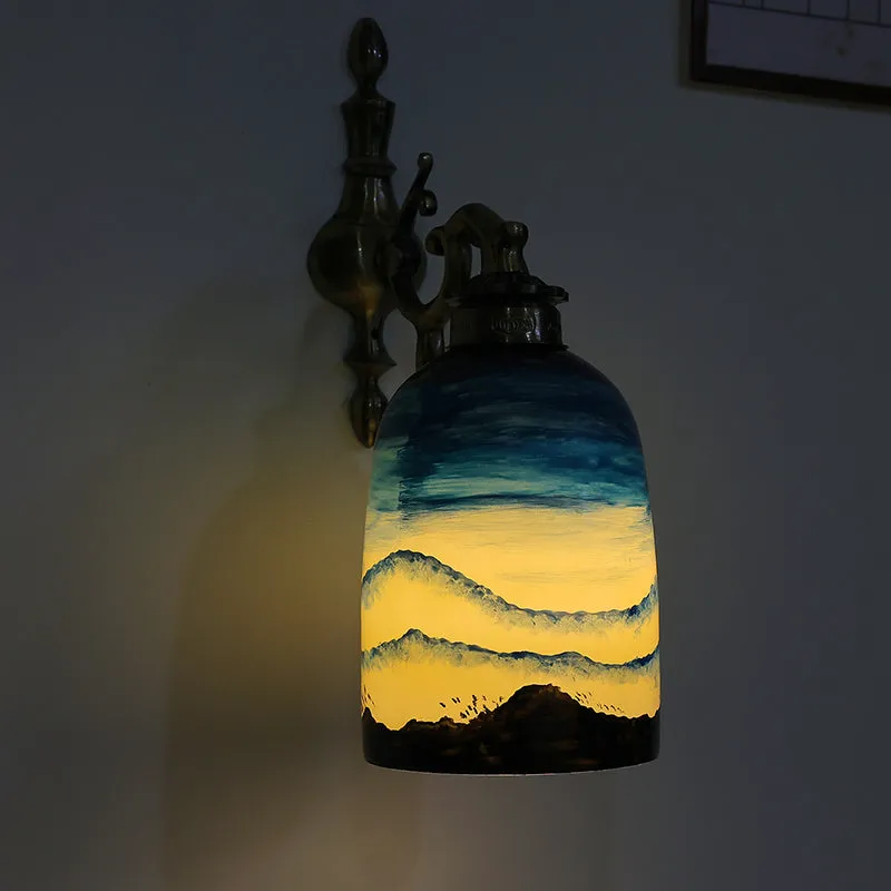 Snow Peaks Hand Painted Metal And Glass Wall Lamp media 1