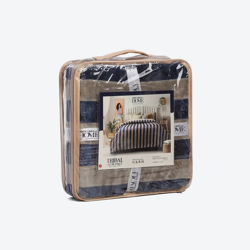 Monte Carlo Strivon Bold Stripes Polyester Blanket (Navy Blue) - 300 GSM media 7
