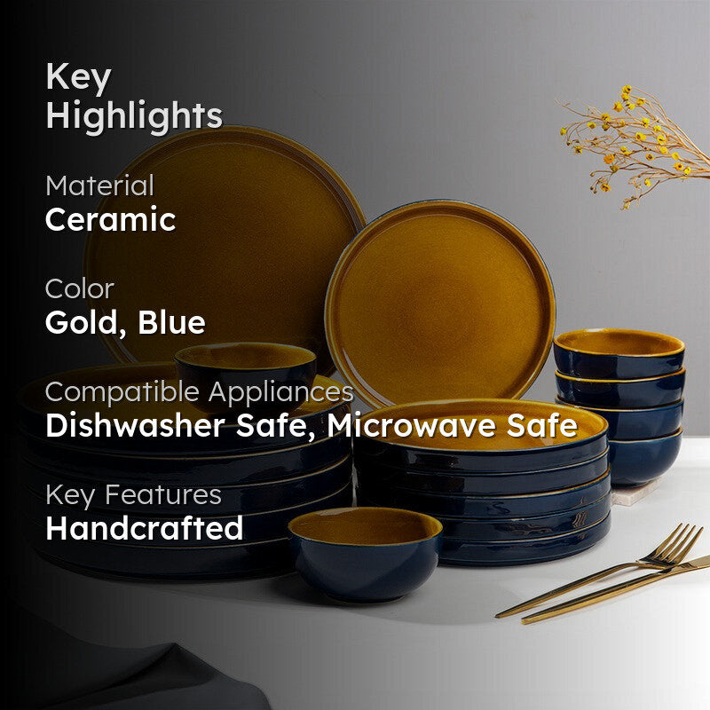Golden Ceramic Dinner Set (Navy Blue) - 18 Piece Set media 2