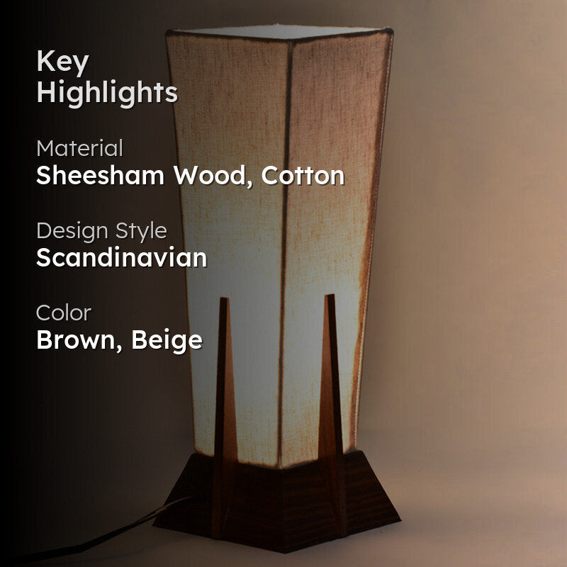 Sharvitha Handcrafted Sheesham Wood Table Lamp - Brown,Beige media 2