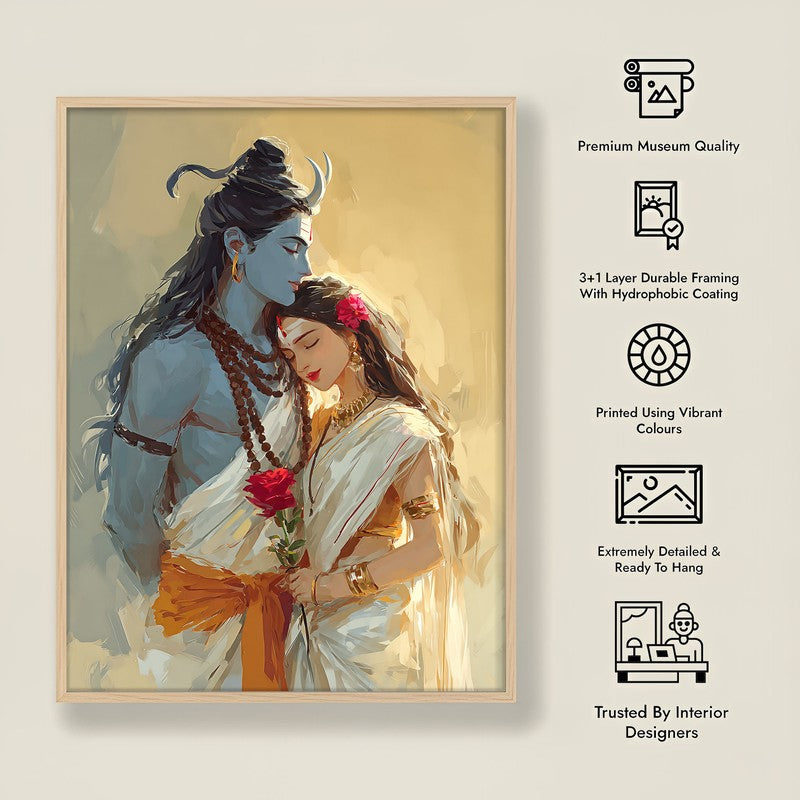Lord Shiva and Parvati I Archival Paper Wall Art - Natural Brown Frame media 8