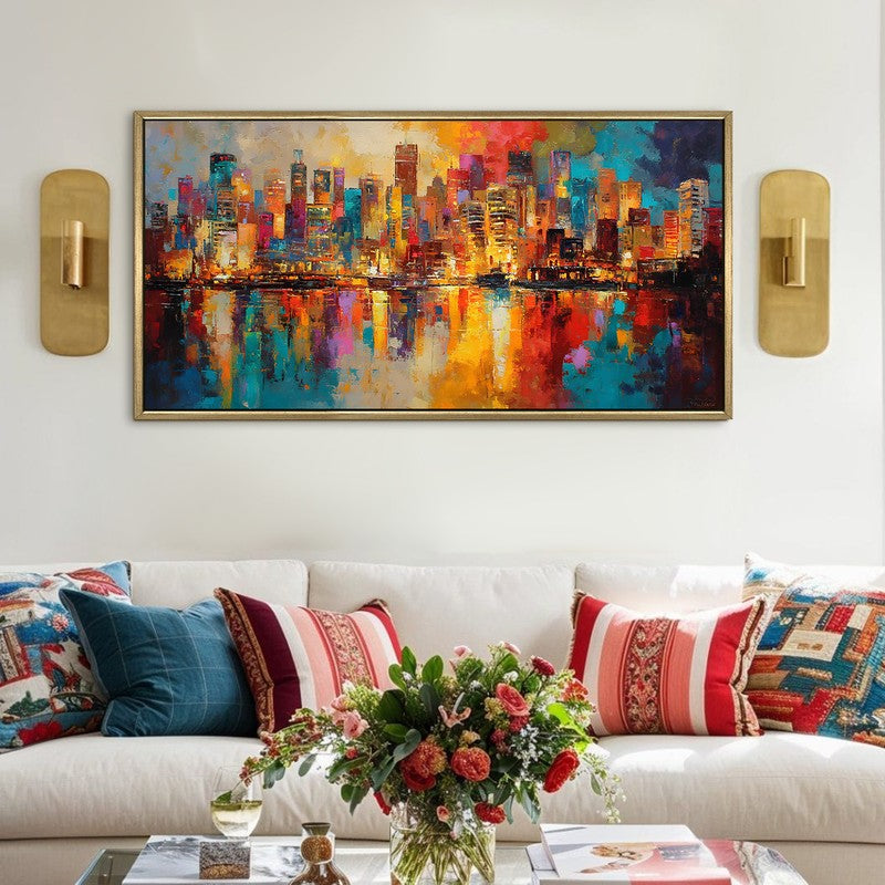 Nightfall City Canvas Wall Painting With Frame