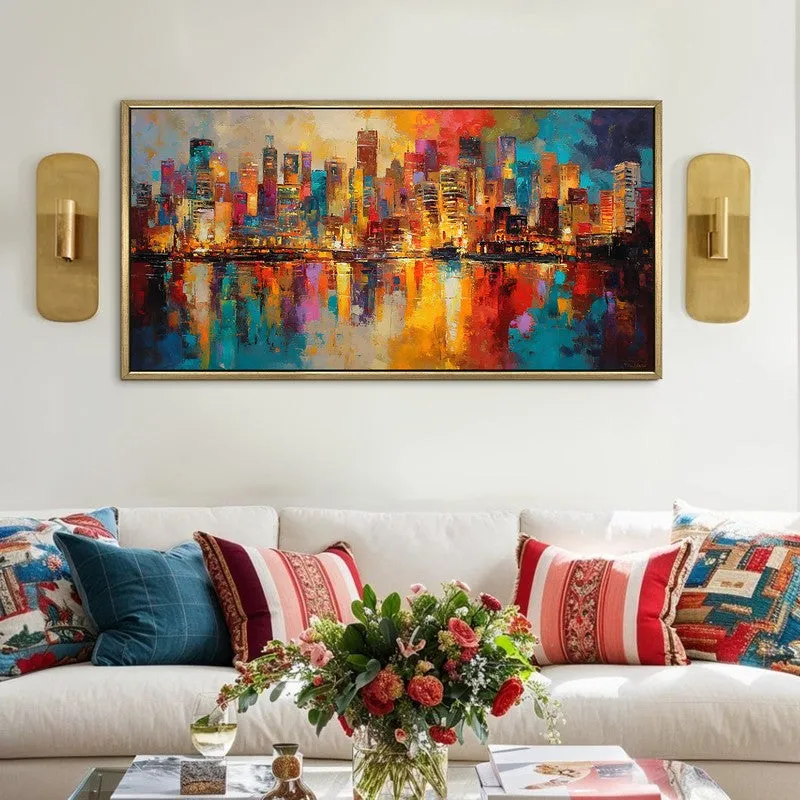 Nightfall City Canvas Wall Painting With Frame media 1