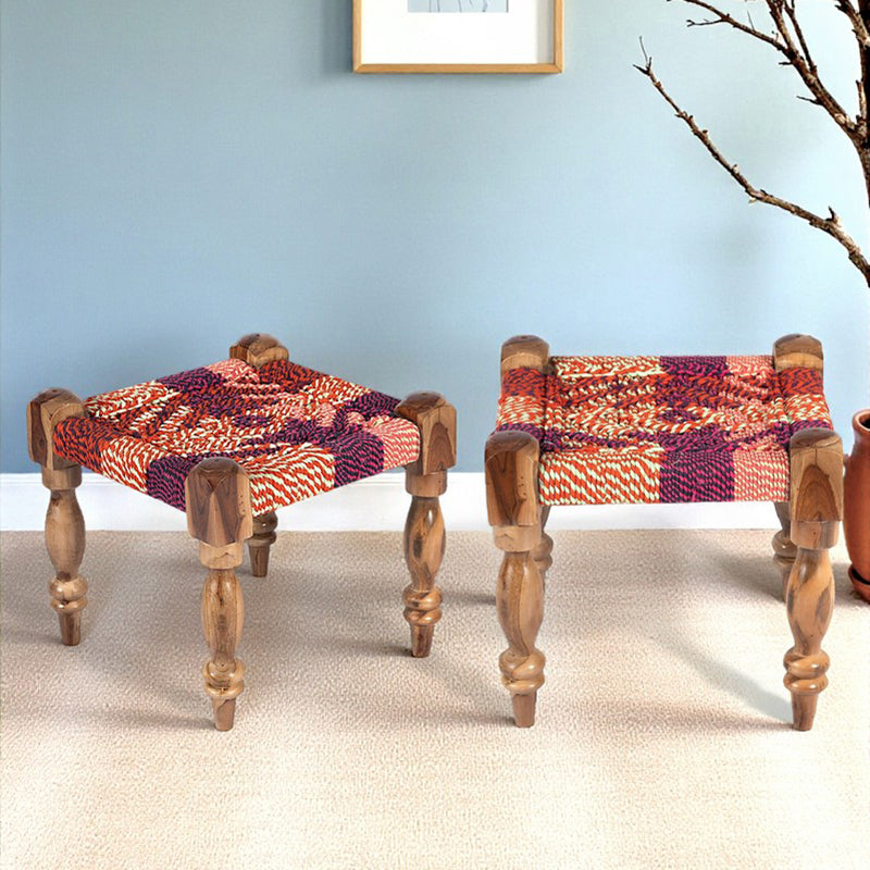 Ivaro Sheesham Wooden Stools (Multicolor) - Set Of Two