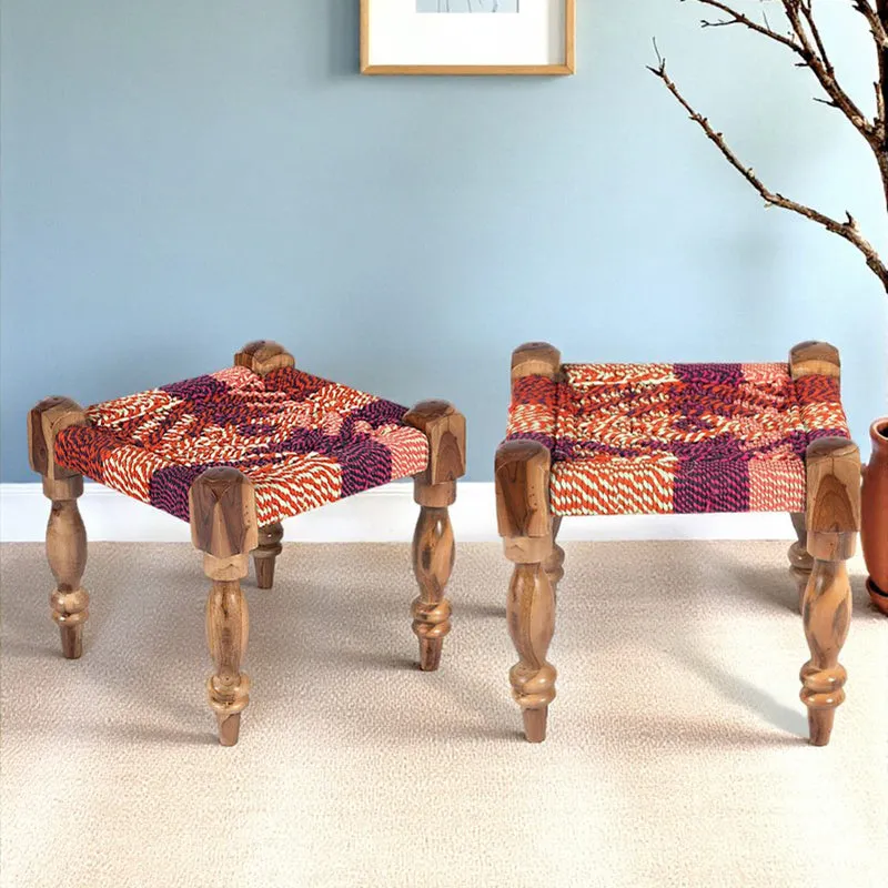 Ivaro Sheesham Wooden Stools (Multicolor) - Set Of Two media 1