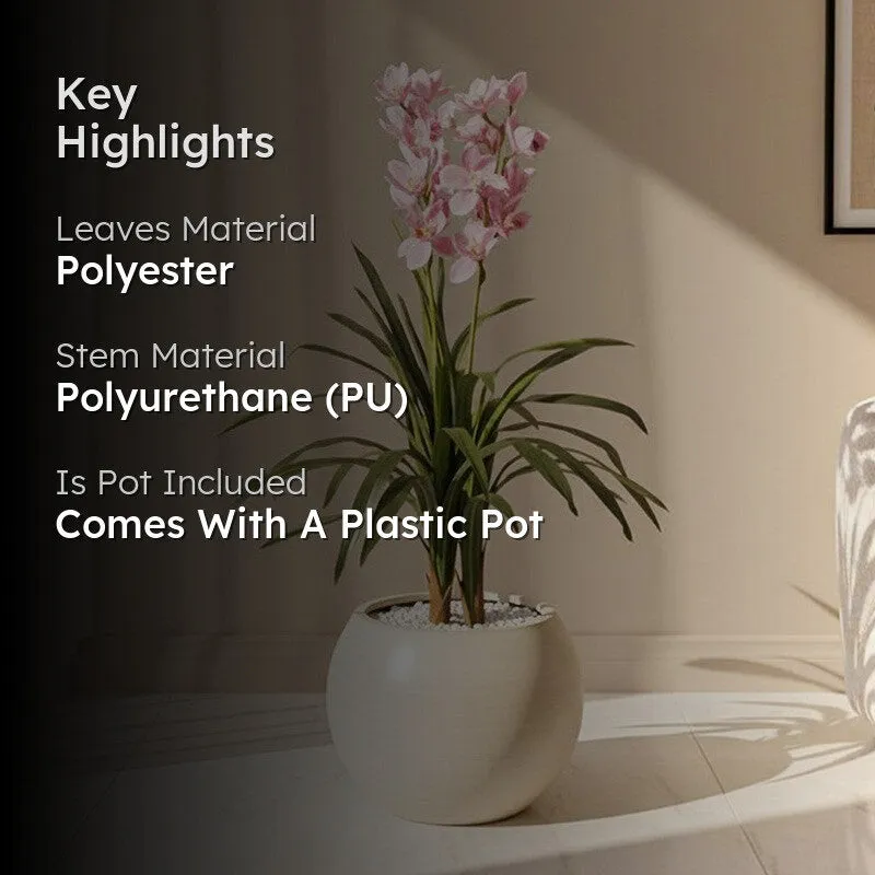 Lifelike Cymbidium Orchid Artificial Plat With Black Plastic Pot media 2