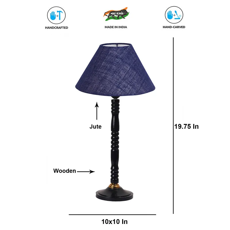 Loft Gleam Table Lamp With Carved Wooden Base - Blue,Black media 4
