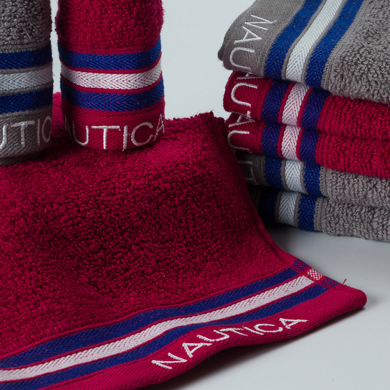 Nautica Dove Down Cotton Face Towel (Grey & Burgundy) - Set Of Eight media 3