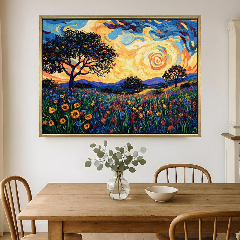 Sunfire Landscape Canvas Wall Painting With Frame
