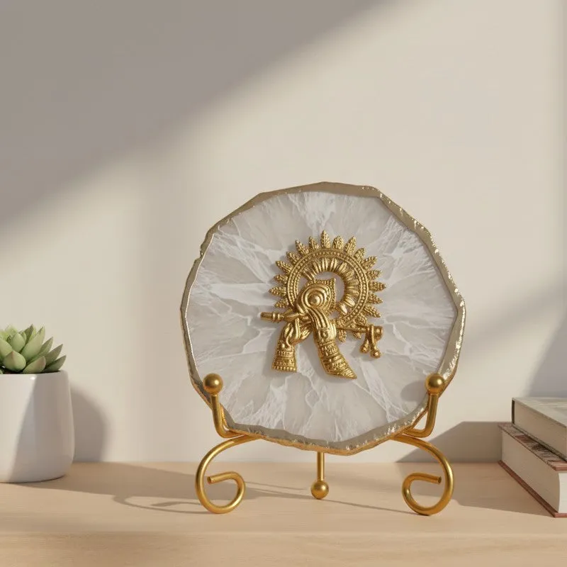 Krishna Harmony Agate Showpiece With Stand - White media 4