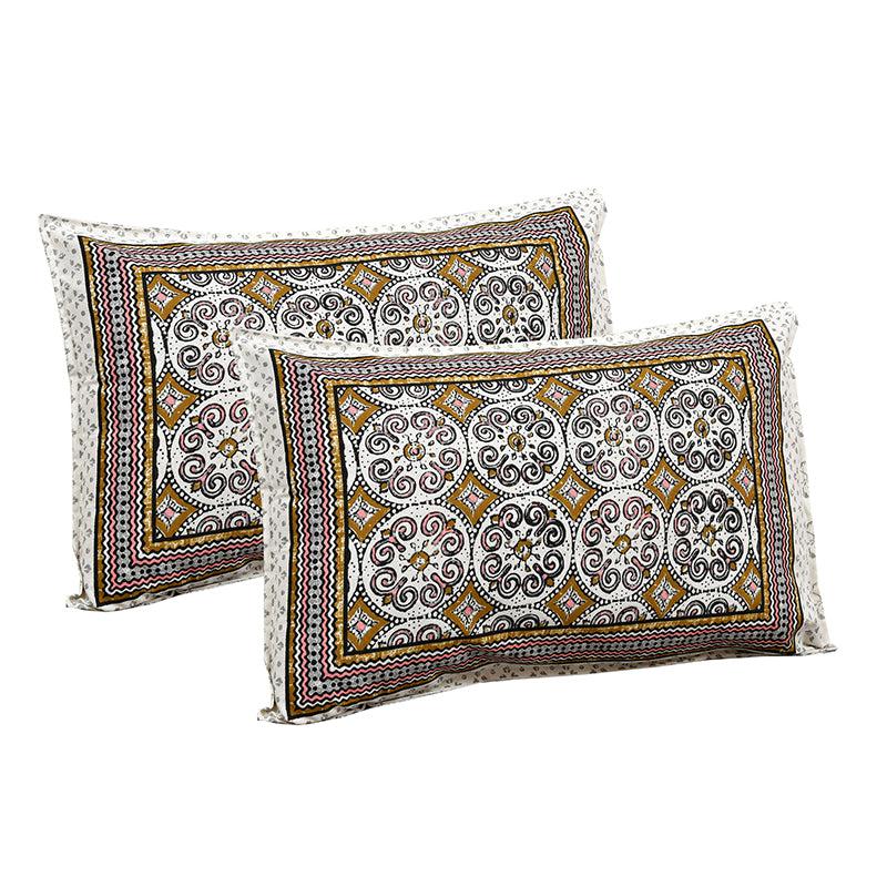 Drona Ethnic Cotton Bedsheet (Grey,Pink) - 180 TC media 4