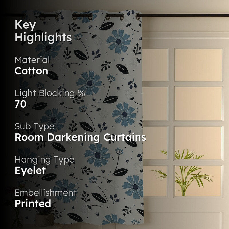 BloomSpry Cotton Curtain - Blue,Black media 2