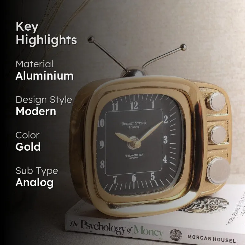 Dura Vintage TV Table Clock - Gold media 2