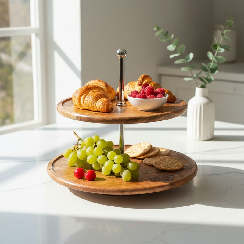 Ornate Pattern Print Wooden Two-Tier Cake Stand
