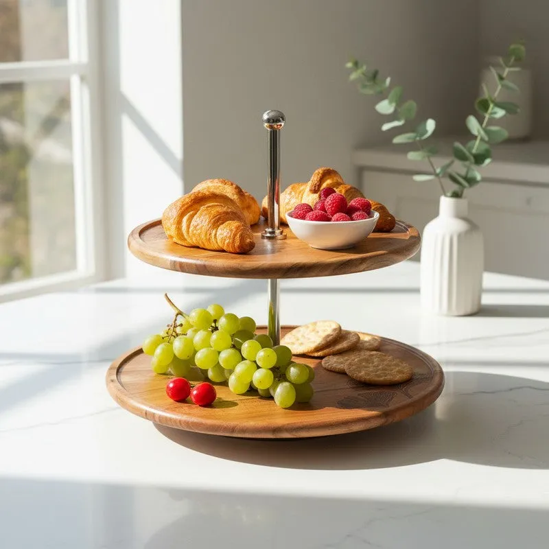 Ornate Pattern Print Wooden Two-Tier Cake Stand media 1