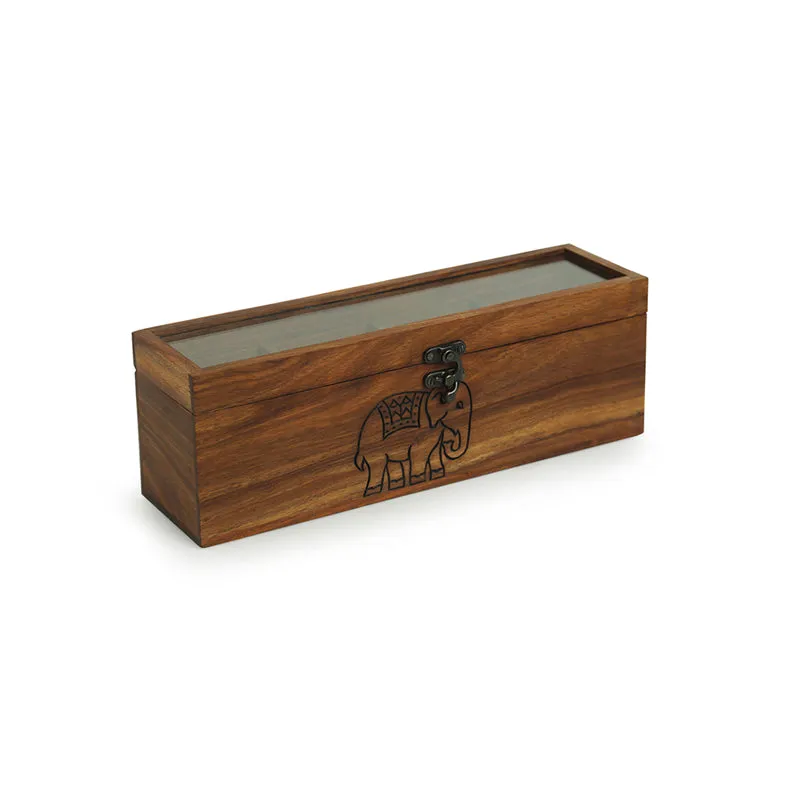 Tea Tusk Hand Carved Multi-Utility Sheesham Wood Tea Box media 4
