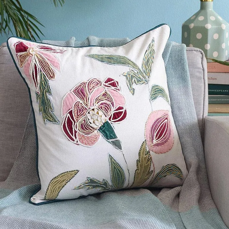 Jacobean Rose Embroidered Cushion Cover media 2