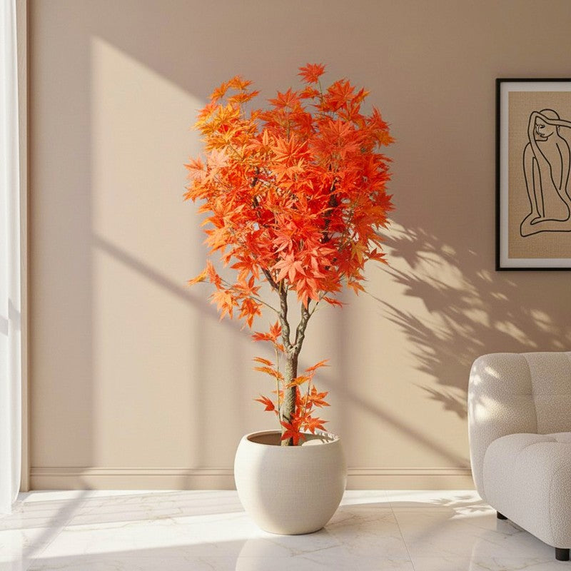 Crimson Leaf Artificial Maple Artificial Plant With Black Plastic Pot