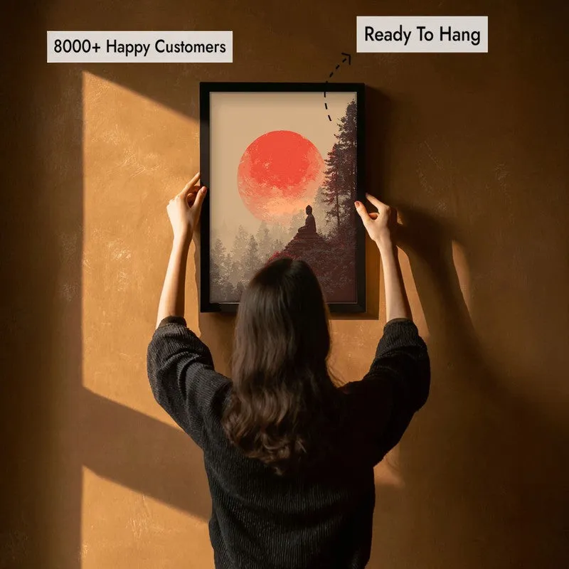 Crimson Sun I Over Silent Peaks Archival Paper Wall Painting With Black Frame media 6