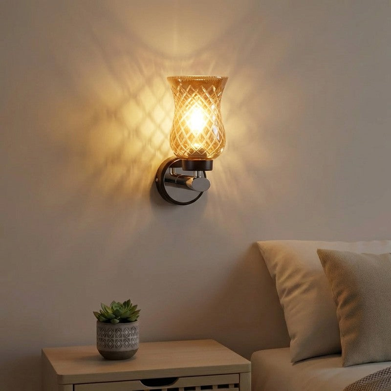 Honey Glow Chrome Amber Glass Wall Lamp