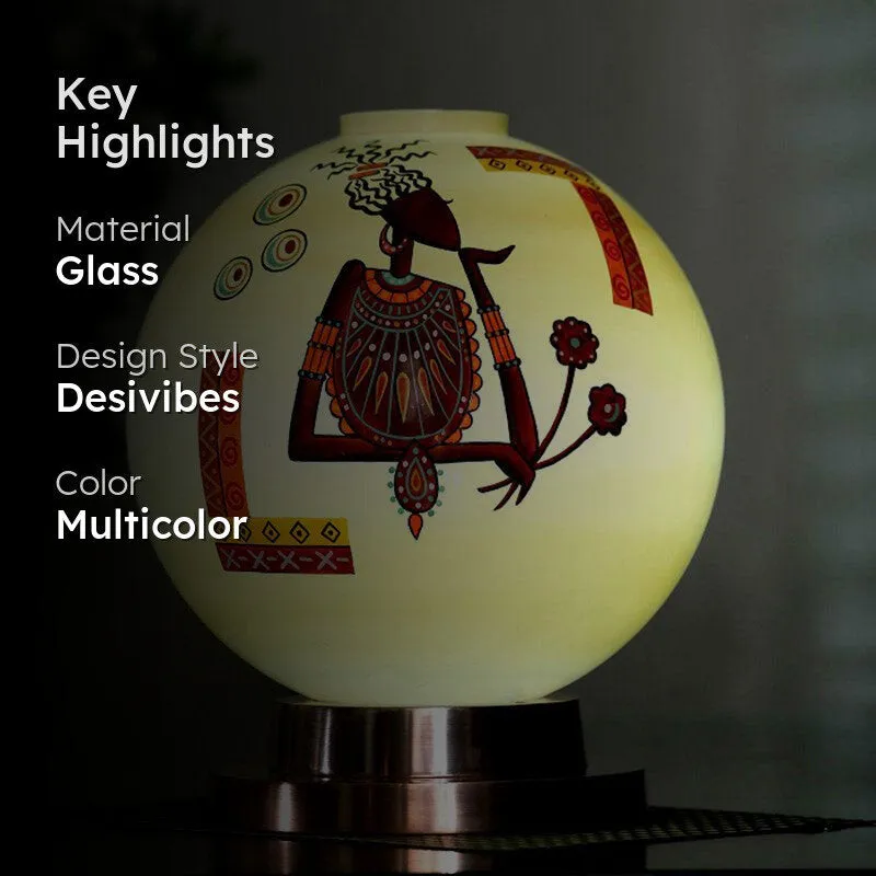 Tribal Lumina Hand Painted Copper & Glass Moon Table Lamp - Multicolor media 2
