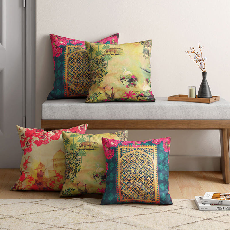India Circus Royal Grove Printed Velvet Cushion Cover - Set Of Five media 3