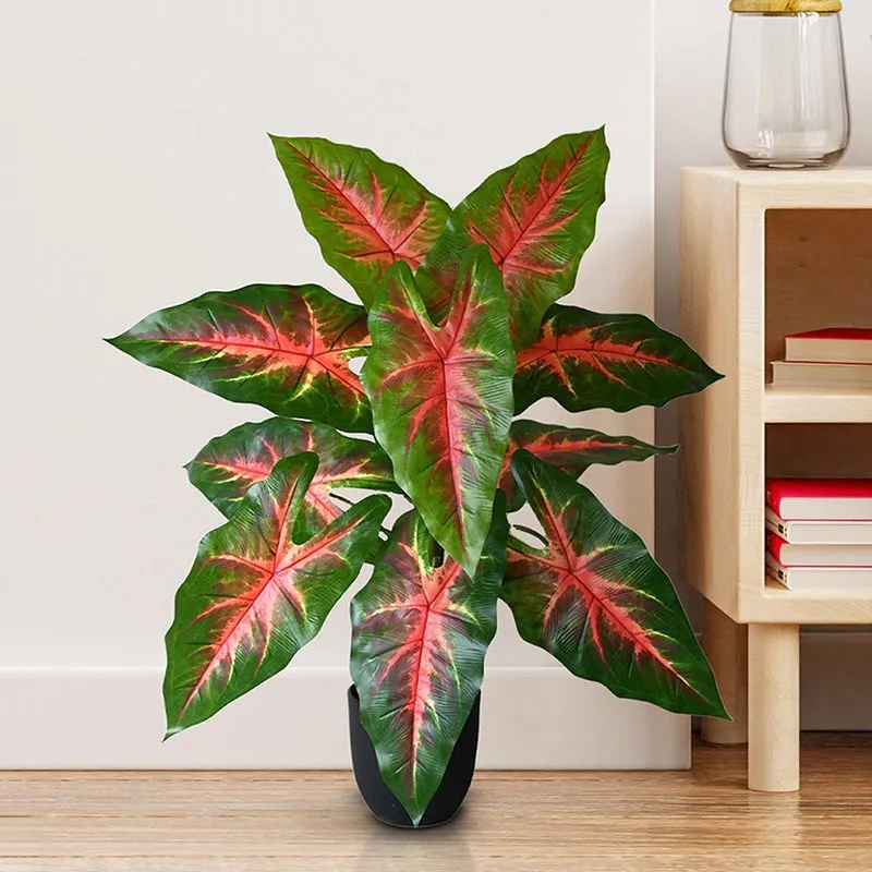 Faux Red Flash Caladium Artificial Plant With Black Plastic Pot - 79 cm (2.6 ft) media 3