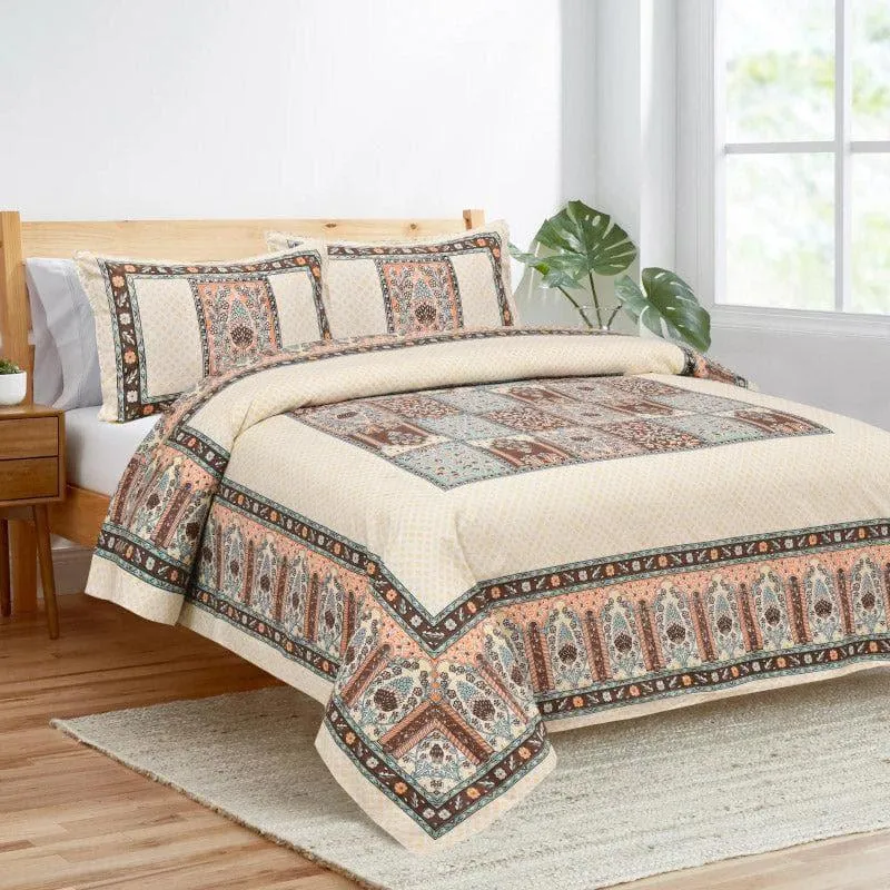 Parth Ethnic Cotton Bedsheet (Peach) - 160 TC media 1