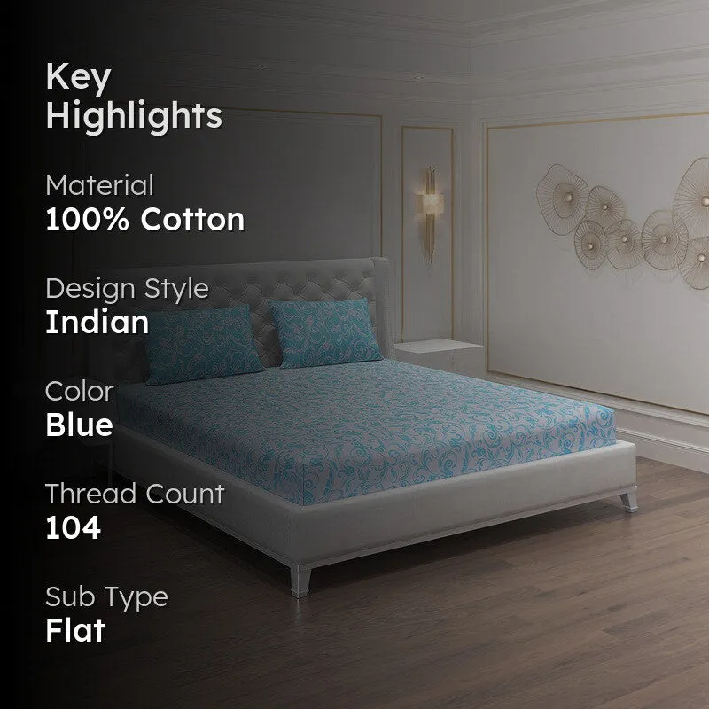Monte Carlo Amrit Paisley Cotton Bedsheet (Blue) - 104 TC media 2